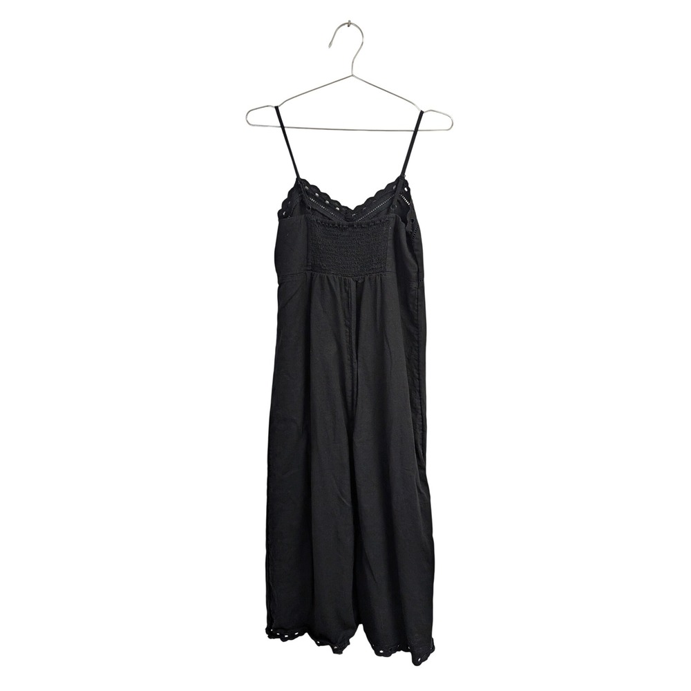 Old Navy Linen Blend Cami Midi Dress Summer Minimalist Embroidered Black M - Picture 5 of 6